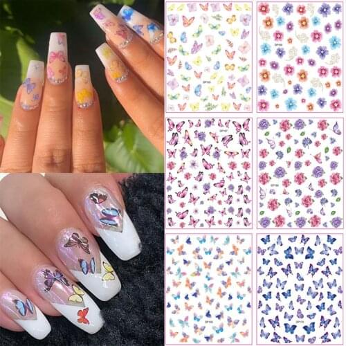 3D Gradient Colorful Butterfly Nail Stickers For Nails Arts Adhesive Transfer Sliders Decal DIY Manicure Wraps Nail Decoration