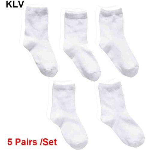 5 Pairs Kids Pure White Sock Baby Boy Girl Solid Breathable Cotton Sport Spring