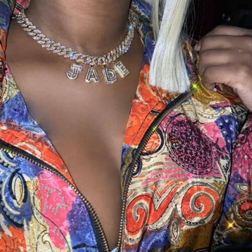 5A Baguette cz Alphabet Initial cubic zirconia DIY letters 12mm cuban choker necklace iced out bling letter name jewelry