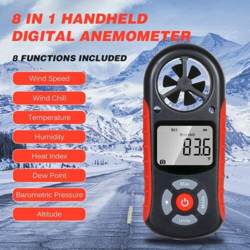8 in 1 Digital Anemometer Handheld Wind Speed Meterfor Measuring Wind Speed Temperature Wind Chill with Backlight LCD Anemometer