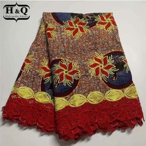 H&Q Embroidery African Ankara Wax Fabric With Lace Nigeria Women Print Cloth For Sewing Party Dress French Cotton Fabric H0807
