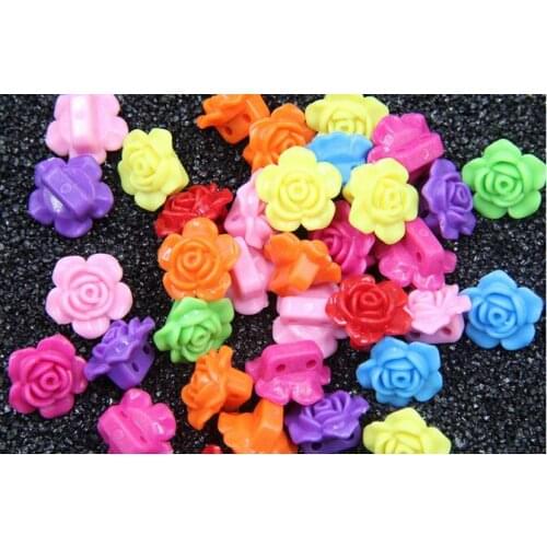 50pieces fashion rose flower shape mix color double hole resin loose diy beads nb183