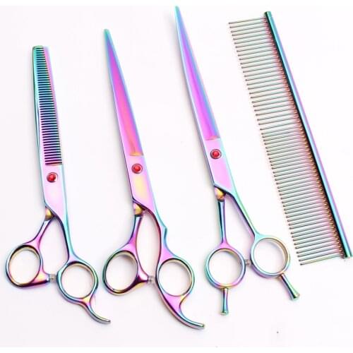C3005 4Pcs 8In. 22cm Engraving Logo 440C Colorful Mascotas Flur Clipping Shears Grooming-for-dog Professional Pets Hair Scissors