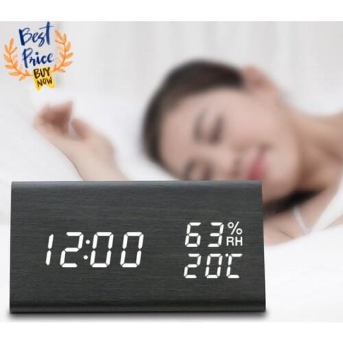Digital Clock LED Wooden Alarm Clock Table Sound Control Electronic Clocks Desktop USB/AAA Powered Home Table Decor