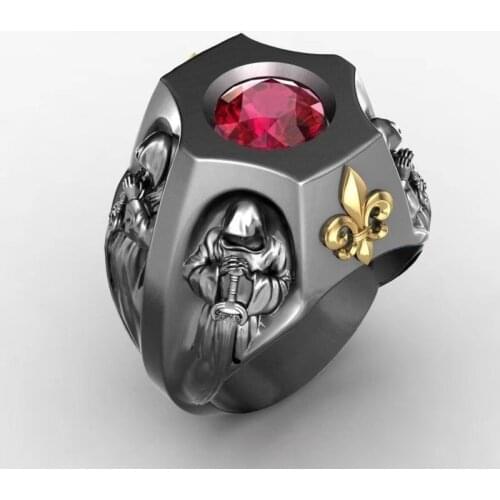 FFLACELL New Fashion Vintage Catholic Christian Red Gem Ring Men And Women Party Jewelry