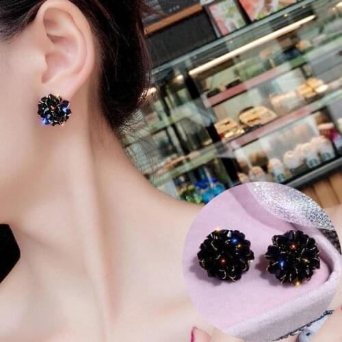 H:HYDE Korean Round Rhinestone Earring Women Trendy Shiny Simple Earrings Female Rhinestone Crystal Stud Earrings