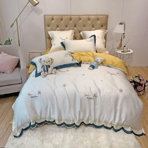 Lyocell Fiber 1.8m Home Textile 80 Tencel Bedding Set 4pcs Naked Sleeping Ice Silky Cool Cartoon Bear Quilt Cover Pillowcase 2.0