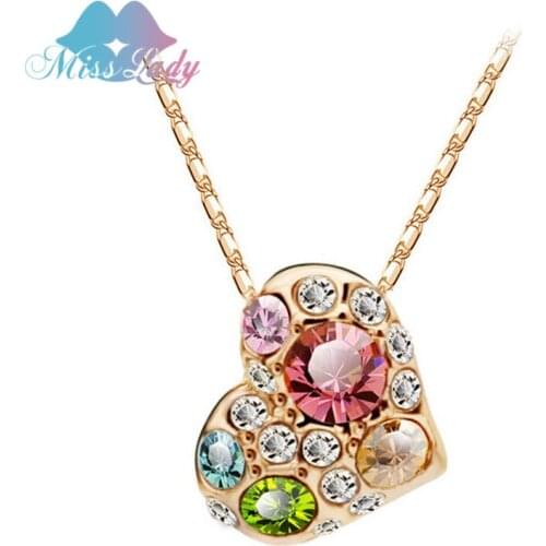 Miss Lady Rose Gold color ethnic jewelry Crystal Wedding Bridal Heart Necklaces Pendants Fashion for women MLY5319