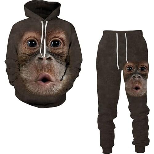 Tracksuit Men Autumn Digital 3D Animal Print Mens Hoodie Long Sleeve Sweater + Pants Sports Suit Mens Fashion Fitness Sets