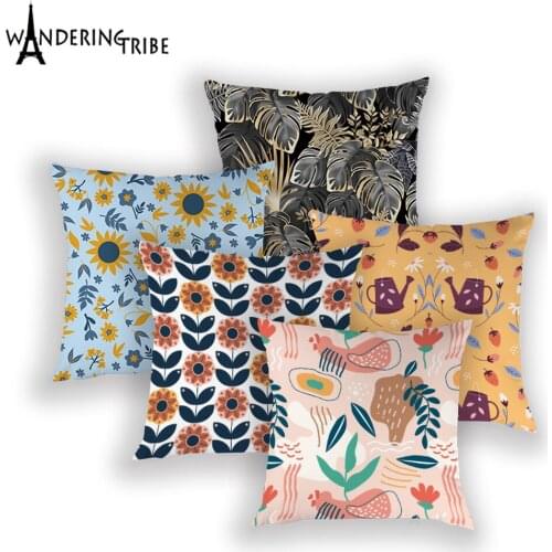 45x45cm Tropical Flowers Cushion Cover Jungle Green Leaves Throw Pillow Covers Plants Sofa Seat Waist Home Decorative Pillowcase