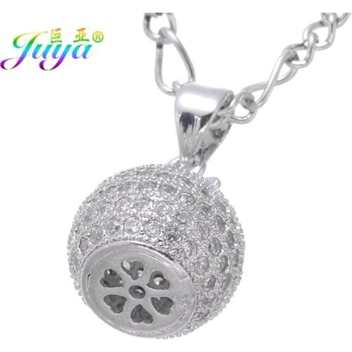 Juya New Fashion Hollow Ball Pendant Necklace For Women Micro Pave CZ Ball Necklace Supplies