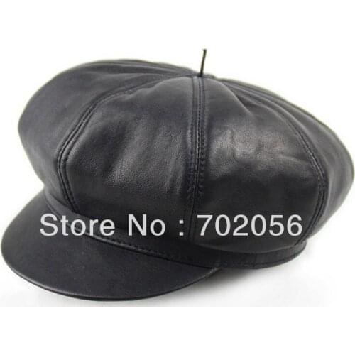 Just arrival real sheepskin Leather Beanie Skull CapsHats casual HAT CAP 13pcs/lot #3103