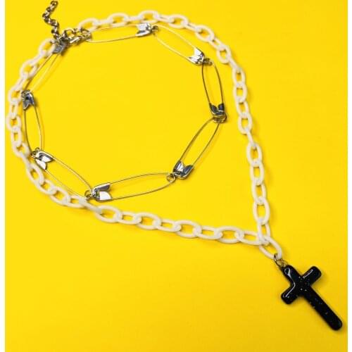 Original Design and Production Cross Paper Clip Double-Layer Necklace Clavicle Chain