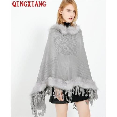 2020 Autumn Winter Women Fake Cashmere Plus Size Triangle Tassel Sweaters Shawl O Neck Fur Poncho Cape Faux Fur Loose Pullovers