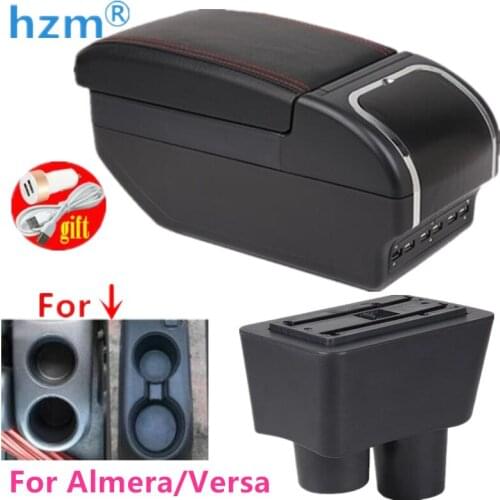 For Nissan Almera Versa Rotatable Armrest Box Central Store Content Storage Latio Box ashtray Car Styling decoration accessories