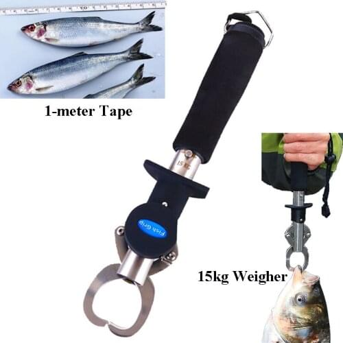 Portable Fish Lip Grip Grabber Gripper Tool Fish Holder Stainless Steel Fishing Tackle with Scale Weigher & Tape Ruler
