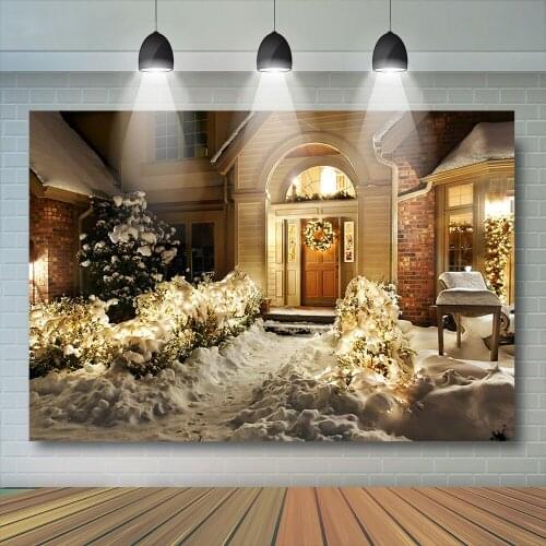 Christmas Street Backdrop Photography Snowflake Wood Background for Photo Studio Snow Doors Photocall