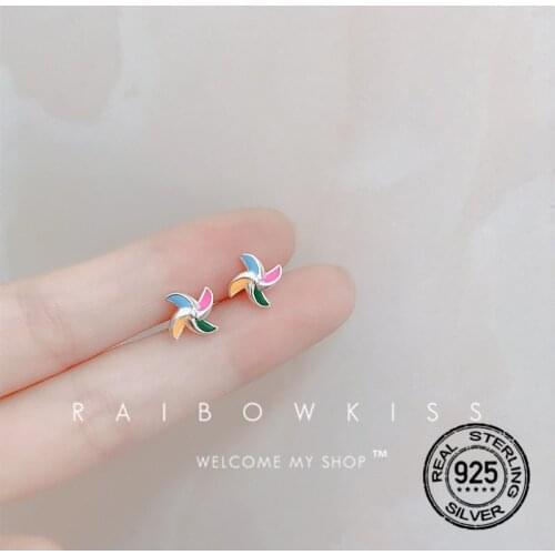 S925 Silver Earrings For Women Color Windmill Creative Korean Personality Childlike Fashion Student Accessories Jewelry INEFFA