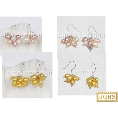Genuine Grape baroque Multicolor yellow golden pearls dangle earrings 925ss hook j12359-2