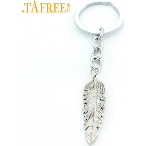 TAFREE Fashion Leaf Pendant Key chain Animal Bird Feather Wing charm keychain Key holder 2017 new for gifts Jewelry good Quality