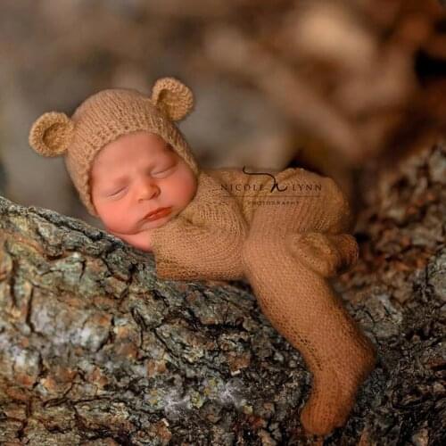 Newborn knit mohair overall Baby girl outfit Hooded romper Photography props Crochet baby Onesie photo props