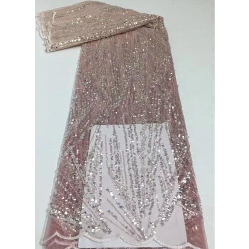 Beautiful Africa lace With beads adn sequins SYJ-488885 French tulle mesh fabric for Party dresses/wedding dress