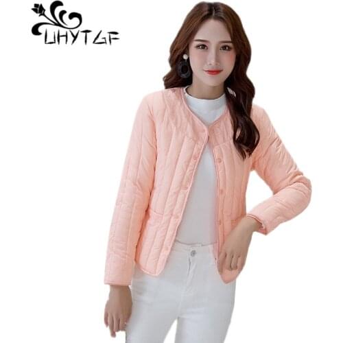 UHYTGF Fashion Ladies Down Short Design Coat Winter Cotton-padded Jacket Plus size Women Slim Thin light Cotton Outerwear X437