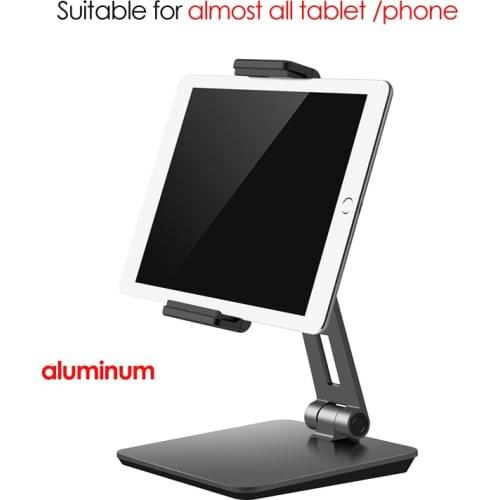 Universal tablet desktop mount phone clamp holder aluminum tilt full motion silver black