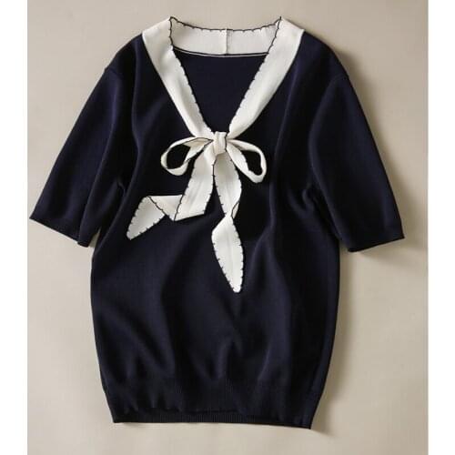 Black Knitted Tshirt Women 2021 Korean Style Elegant V Neck Three Quarter Sleeve Hollow Casual Summer T shirt Woman Clothes Tops