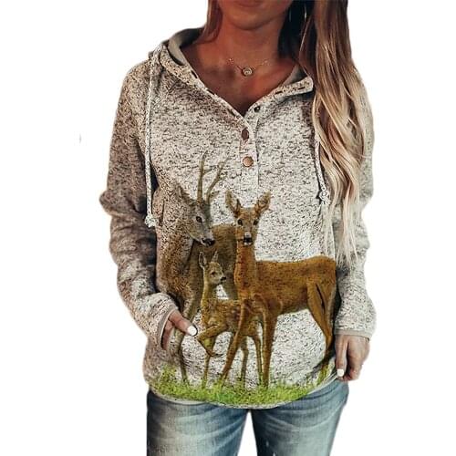 2021 Autumn Animals 3D Printed Hoodie Women Hooded Buttons Streetwear Sweatshirts Fashion Tracksuits Boho Y2k Oversized Pullover