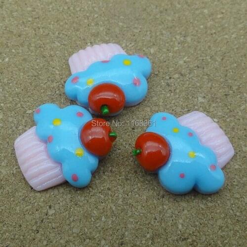 1pcs/lot resin flat back little light blue apple cake 18mm Cabochons Hair Bow Center Card Frame Making Craft DIY B011-9