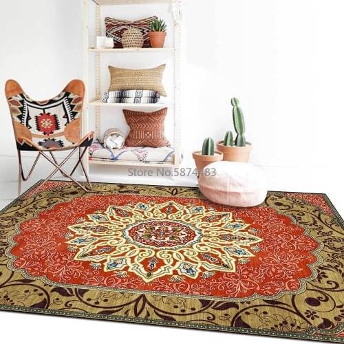 200*300cm European Classical Ethnic Style Flower Golden Brown Red Living Room Bedroom Bedside Carpet Floor Mat Customization