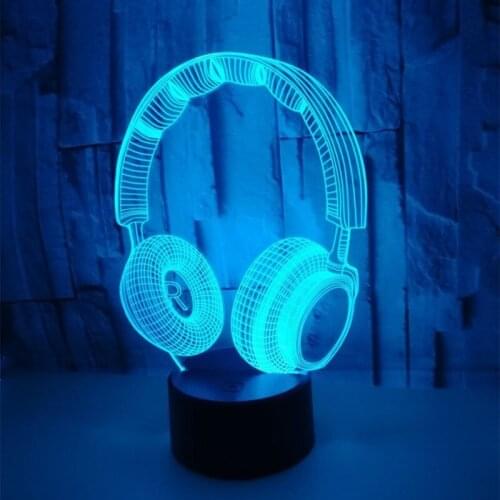 3D DJ Headphone Illlusion Lamp Headset hifi Music Earphone 3d Night Light 7 Color Changing for Baby Sleep Lighting Bedroom Decor