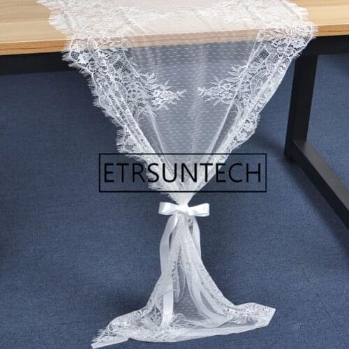 50pcs 55x300cm Lace Table Runner Wedding Decoration Fringe Edge Floral Table Cloth Baby Shower Birthday Party Decoration