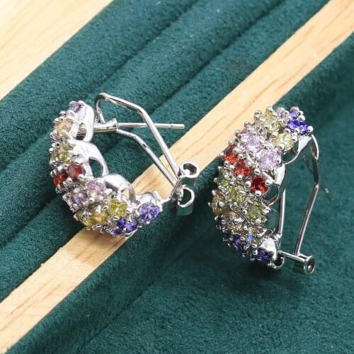 925 Silver Ear Clip Earrings For Women Birthday Wedding Jewelry Multicolor Black White Topaz Christmas Gift