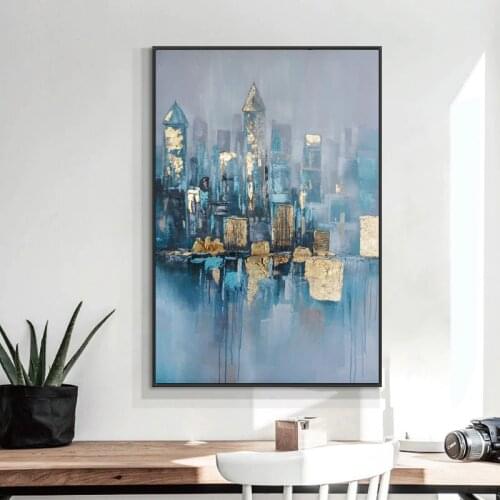 Nordic Abstract Golden City Building Landscape Abstract Oil Painting On Canvas Wall Picture for Living Room Decor Art Cuadros