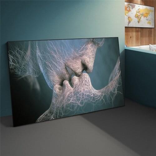 Abstract Kiss Love Poster Canvas Painting Black and White Wall Art Pictures Print Gallery Living Room Bedroom Home Decorations