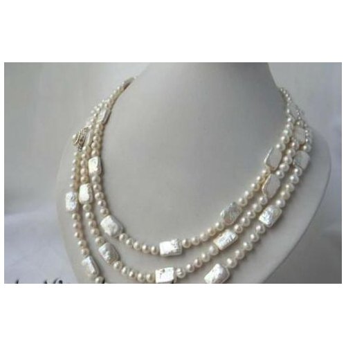 65'' 6MM White Round Rectangle Freshwater Pearl Necklace