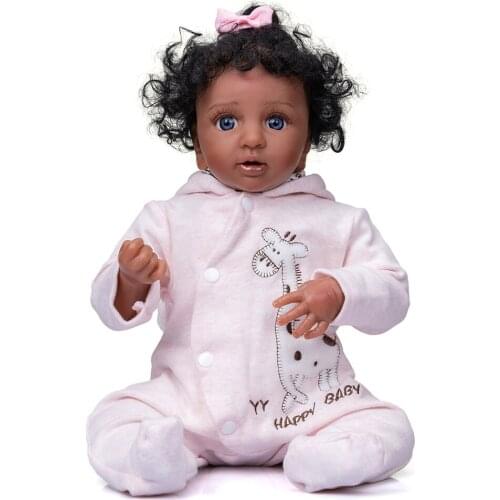 Home Gift Sleeping Cute DIY Toys Simulation Soft Body Dark Brown Skin Black Curly Hair Reborn Baby Doll Girl For Kids
