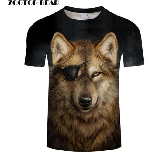 One Eyed Wolf 3D Print t shirt Men Women tshirt Summer Funny Short Sleeve O-neck Tops&Tee Streetwear Black Drop Ship ZOOTOP BEAR