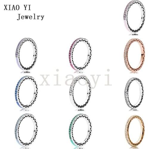 XIAOYI 2020 100% s925 rings Engraved Model Production heart-shaped Hollow Out Women gentle Suitable for the wedding ring fashion