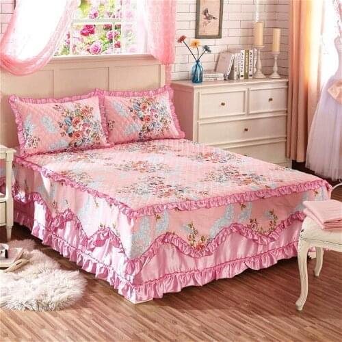 New 100% cotton Quilting Twin queen size Bed Skirt with rubber Bed Sheet Korean style Bed Cover Pillowcase Bedding Set