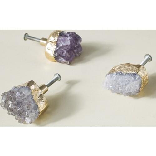 Nordic brass crystal handle light luxury naturalism Amethyst cluster drawer furniture bathroom cabinet door handle small