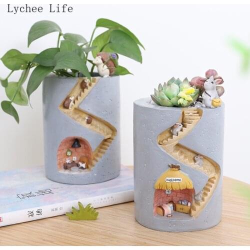 Lychee Life Ceramic Flower Pot Indoor Outdoor Cute Animals Hedgehog Rabbit House Resin Succulent Pots Vase Planter Home Garden