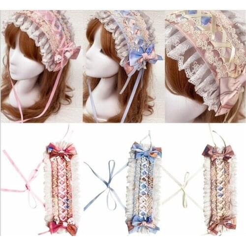 Sweet Lolita Headband Rose flower Printed Lace up Hairband cosplay accessory B302