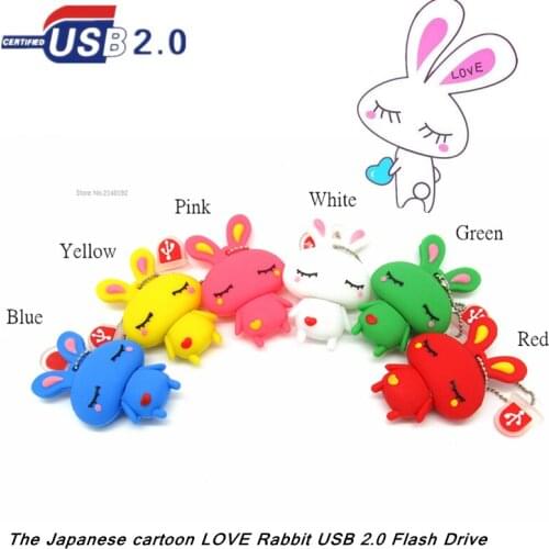 Cute USB Flash Drive The Japanese cartoon LOVE Rabbit Silicone Pen Drive Flash Cards 4gb 8gb 16gb 32gb PenDrive A good gift