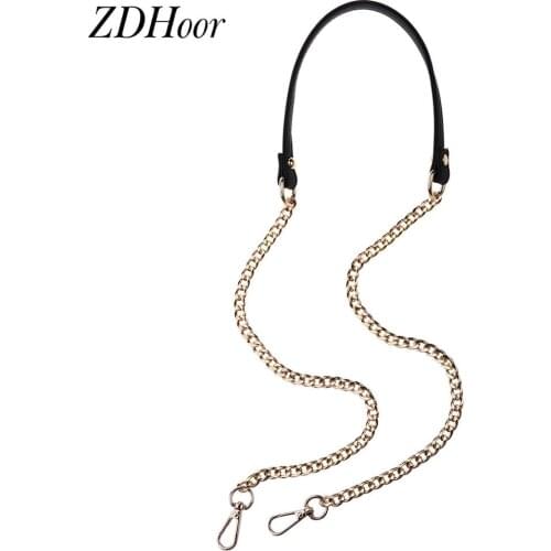 Fashion Bag Holder Chain Faux Leather Shiny Metal Chains Shoulder-Strap with Buckles DIY Purse Handbag Decoration Lanyard Crafts