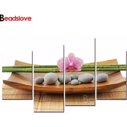 Full DIY 5D Diamond Painting Simple stone flowers 4 pcs Cross Stitch Square Diamond Embroidery round rhinestones Diamond Mosaic