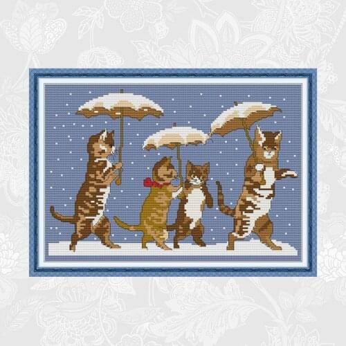 Kitten under umbrella Cross Stitch kits Counted Printed Canvas 11CT 14CT Embroidery Thread Sets Beginner DIY Handmade Needlework