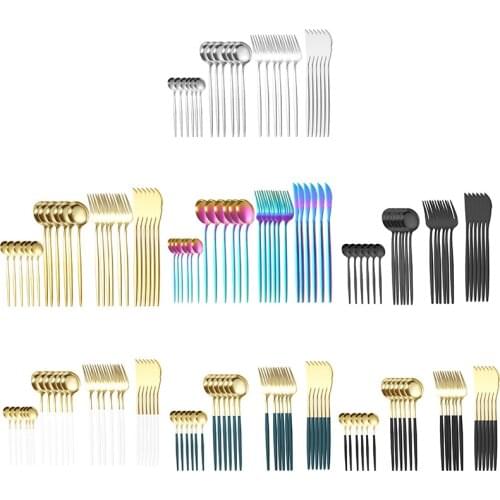 24 Piece Stainless Steel Rainbow Color Portuguese Set Western Steak Cutlery Knife Fork Spoon Dinner Food Home Kitchen Dinnerware